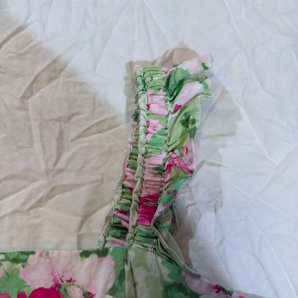 TORRID Green & Pink Floral Ruffle Strap Midi Dress | Size 1 - Picture 12 of 13